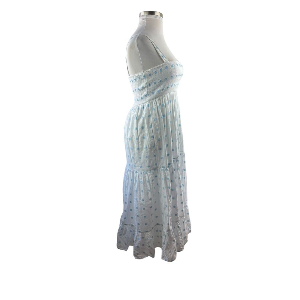 Zara Floral Embroidered Tiered Maxi Sundress Smocked White Blue Dress Size Large - Picture 9 of 16